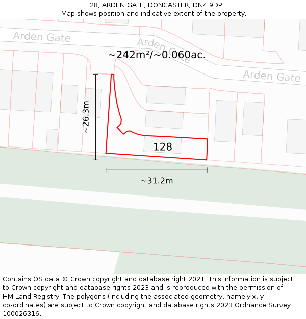 128, ARDEN GATE, DONCASTER, DN4 9DP: Plot and title map