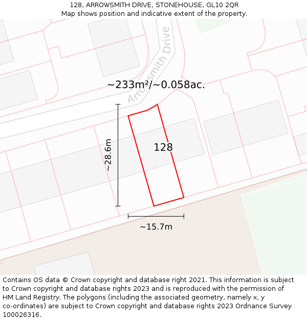 128, ARROWSMITH DRIVE, STONEHOUSE, GL10 2QR: Plot and title map