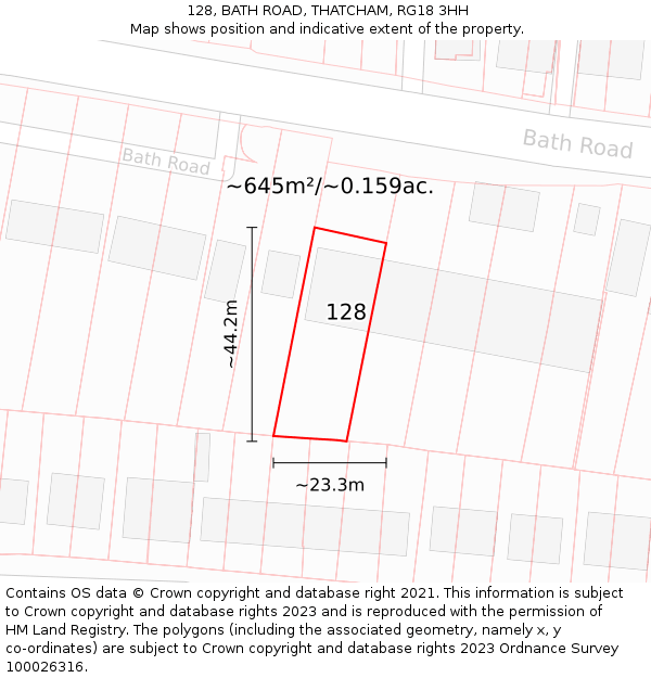 128, BATH ROAD, THATCHAM, RG18 3HH: Plot and title map