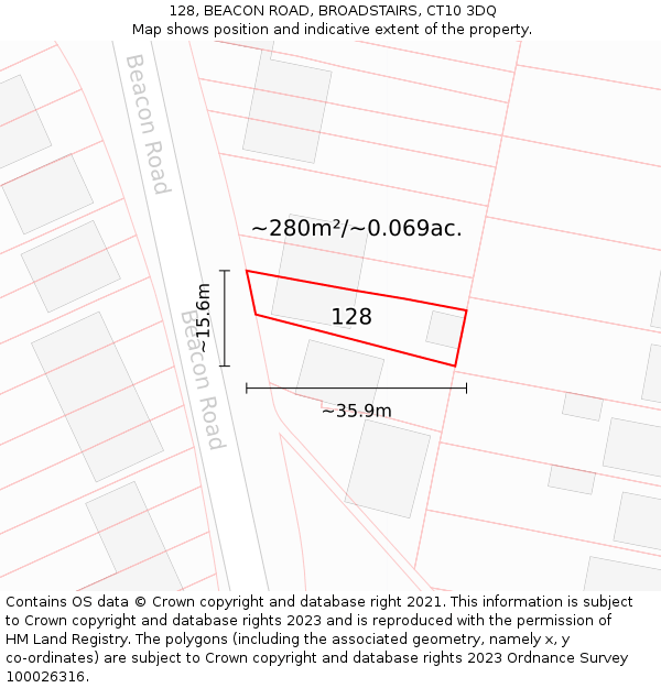 128, BEACON ROAD, BROADSTAIRS, CT10 3DQ: Plot and title map