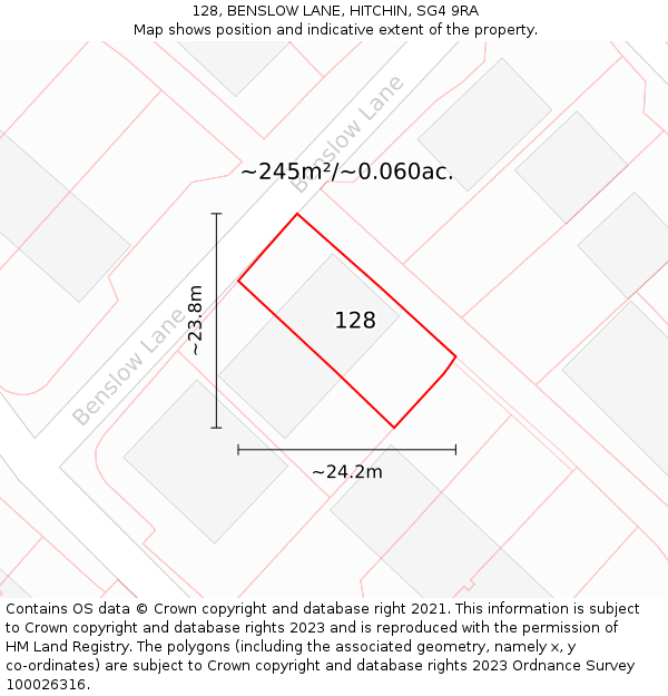 128, BENSLOW LANE, HITCHIN, SG4 9RA: Plot and title map