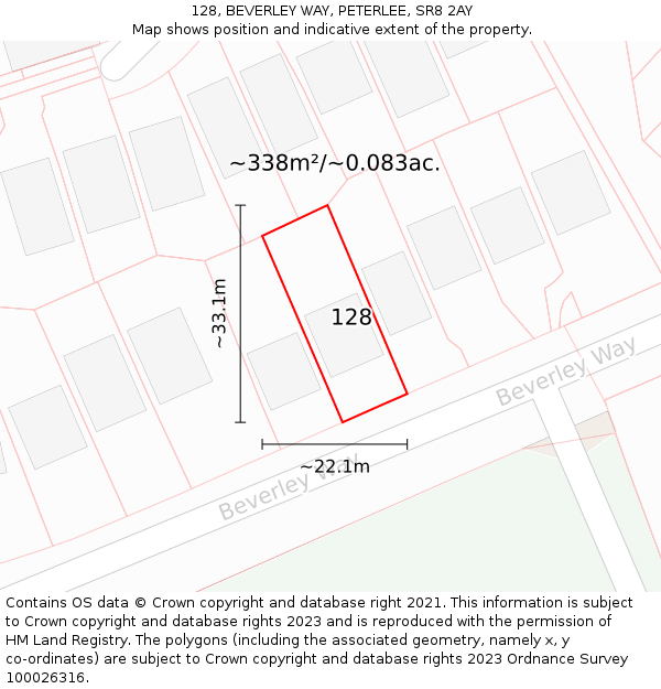 128, BEVERLEY WAY, PETERLEE, SR8 2AY: Plot and title map