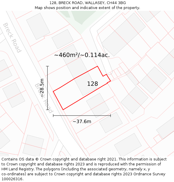 128, BRECK ROAD, WALLASEY, CH44 3BG: Plot and title map