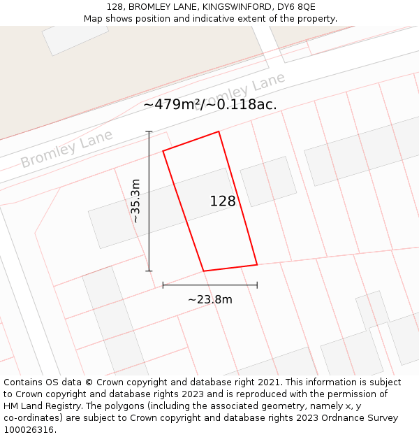 128, BROMLEY LANE, KINGSWINFORD, DY6 8QE: Plot and title map