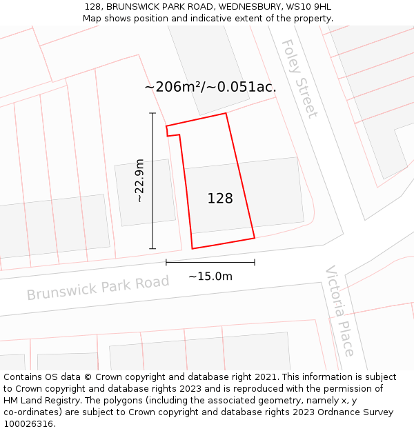 128, BRUNSWICK PARK ROAD, WEDNESBURY, WS10 9HL: Plot and title map