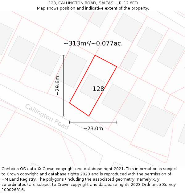 128, CALLINGTON ROAD, SALTASH, PL12 6ED: Plot and title map