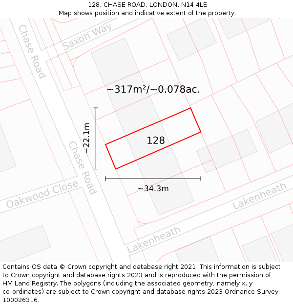 128, CHASE ROAD, LONDON, N14 4LE: Plot and title map
