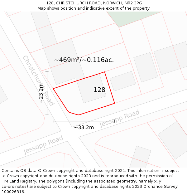 128, CHRISTCHURCH ROAD, NORWICH, NR2 3PG: Plot and title map