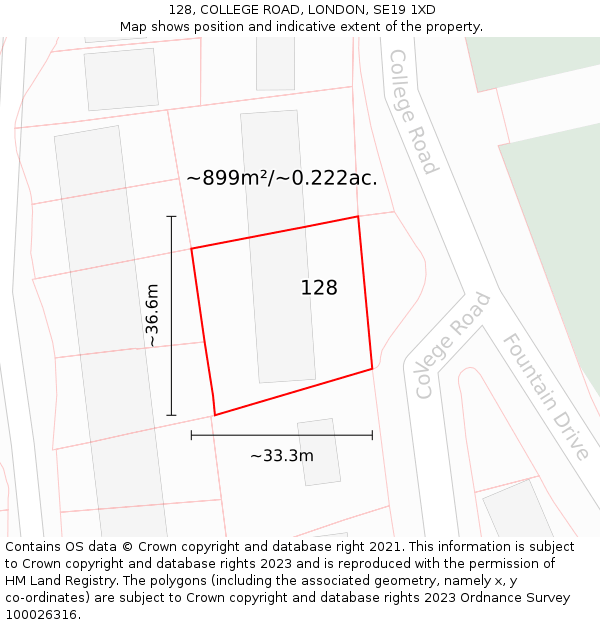 128, COLLEGE ROAD, LONDON, SE19 1XD: Plot and title map