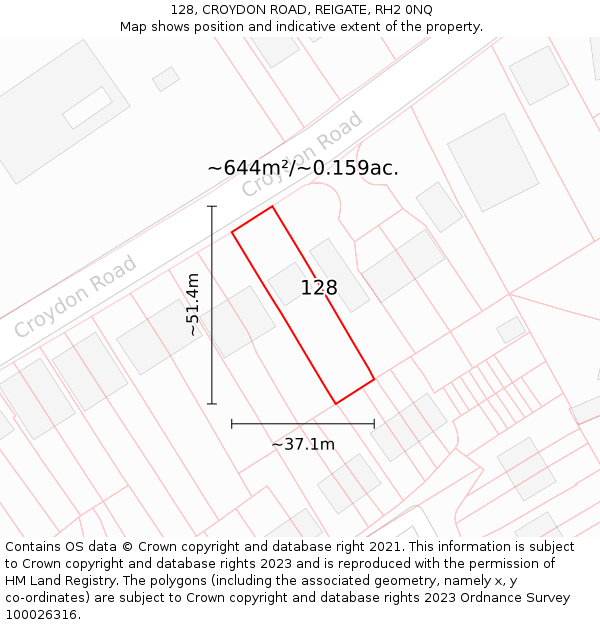 128, CROYDON ROAD, REIGATE, RH2 0NQ: Plot and title map