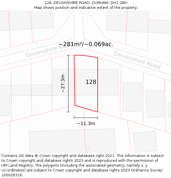 128, DEVONSHIRE ROAD, DURHAM, DH1 2BH: Plot and title map