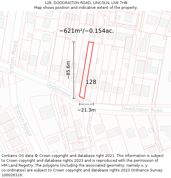 128, DODDINGTON ROAD, LINCOLN, LN6 7HB: Plot and title map