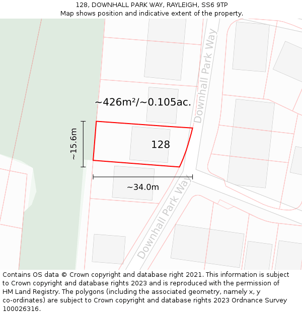 128, DOWNHALL PARK WAY, RAYLEIGH, SS6 9TP: Plot and title map