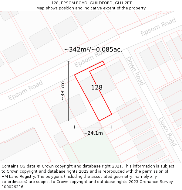 128, EPSOM ROAD, GUILDFORD, GU1 2PT: Plot and title map