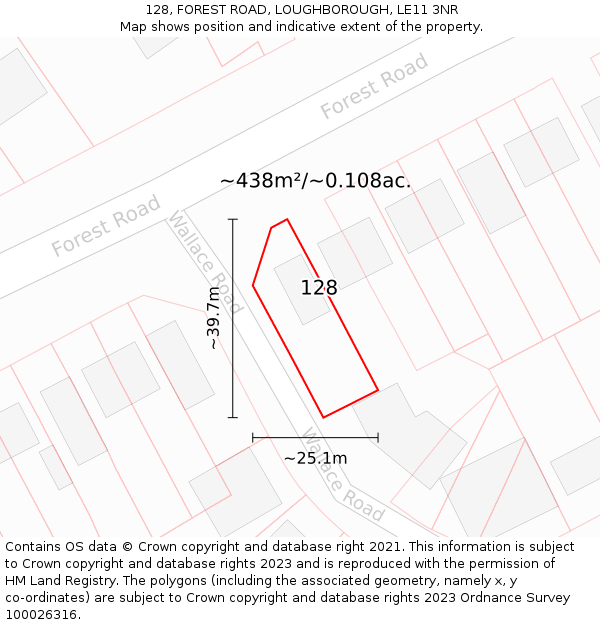 128, FOREST ROAD, LOUGHBOROUGH, LE11 3NR: Plot and title map