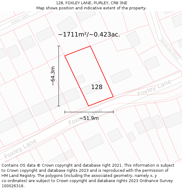 128, FOXLEY LANE, PURLEY, CR8 3NE: Plot and title map