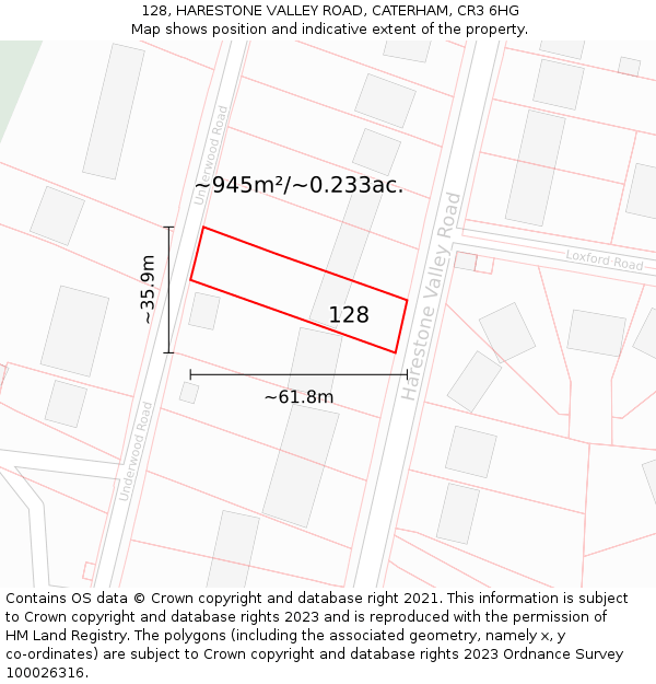 128, HARESTONE VALLEY ROAD, CATERHAM, CR3 6HG: Plot and title map