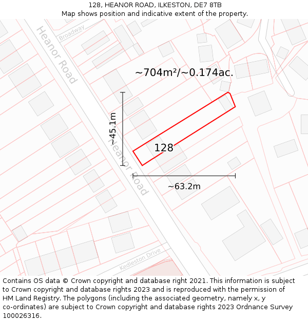 128, HEANOR ROAD, ILKESTON, DE7 8TB: Plot and title map