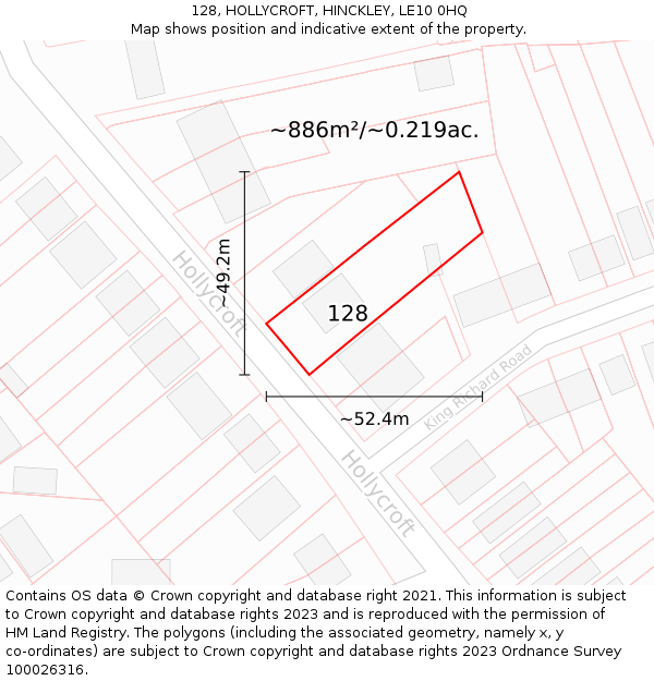 128, HOLLYCROFT, HINCKLEY, LE10 0HQ: Plot and title map