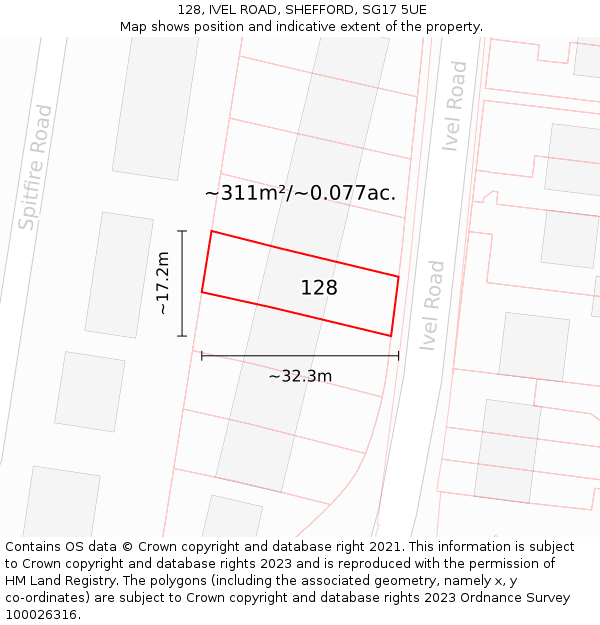 128, IVEL ROAD, SHEFFORD, SG17 5UE: Plot and title map