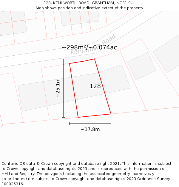 128, KENILWORTH ROAD, GRANTHAM, NG31 9UH: Plot and title map