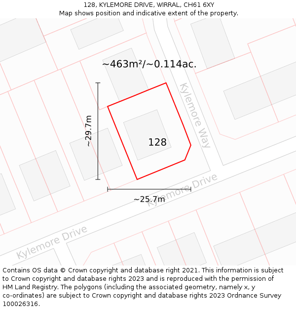 128, KYLEMORE DRIVE, WIRRAL, CH61 6XY: Plot and title map