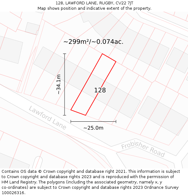 128, LAWFORD LANE, RUGBY, CV22 7JT: Plot and title map