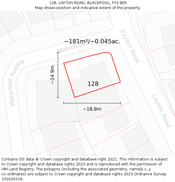 128, LAYTON ROAD, BLACKPOOL, FY3 8ER: Plot and title map