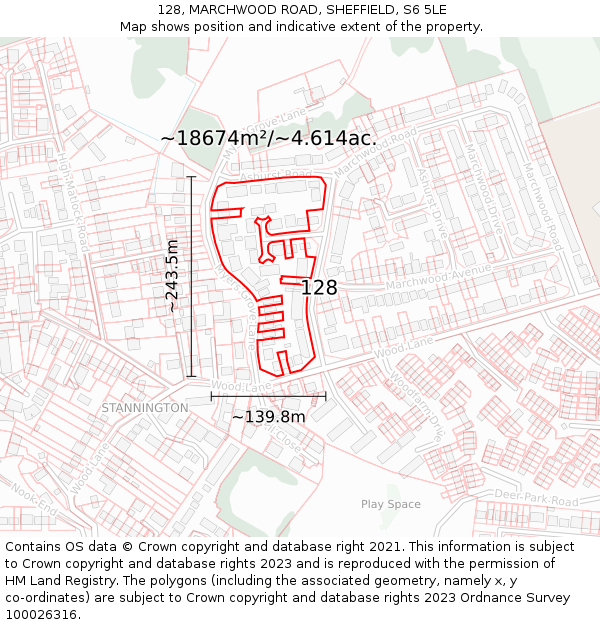 128, MARCHWOOD ROAD, SHEFFIELD, S6 5LE: Plot and title map