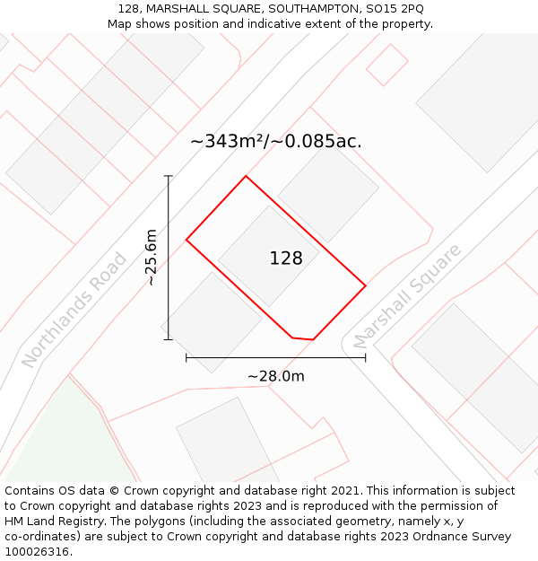 128, MARSHALL SQUARE, SOUTHAMPTON, SO15 2PQ: Plot and title map