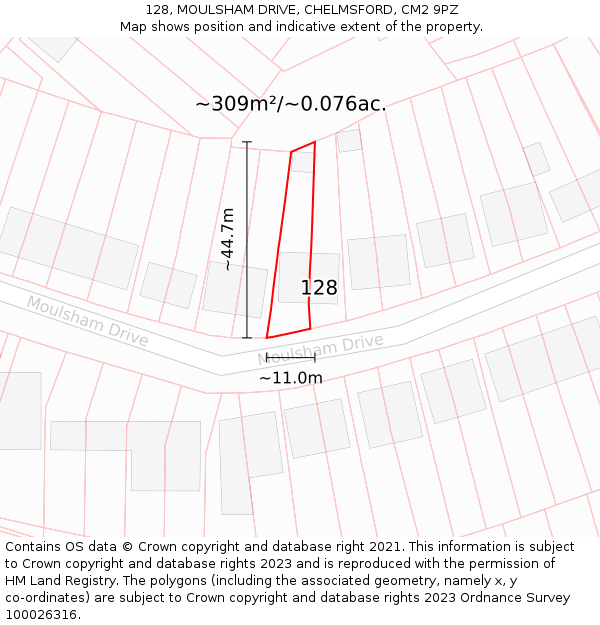 128, MOULSHAM DRIVE, CHELMSFORD, CM2 9PZ: Plot and title map