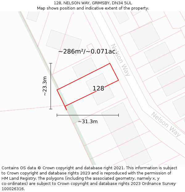 128, NELSON WAY, GRIMSBY, DN34 5UL: Plot and title map