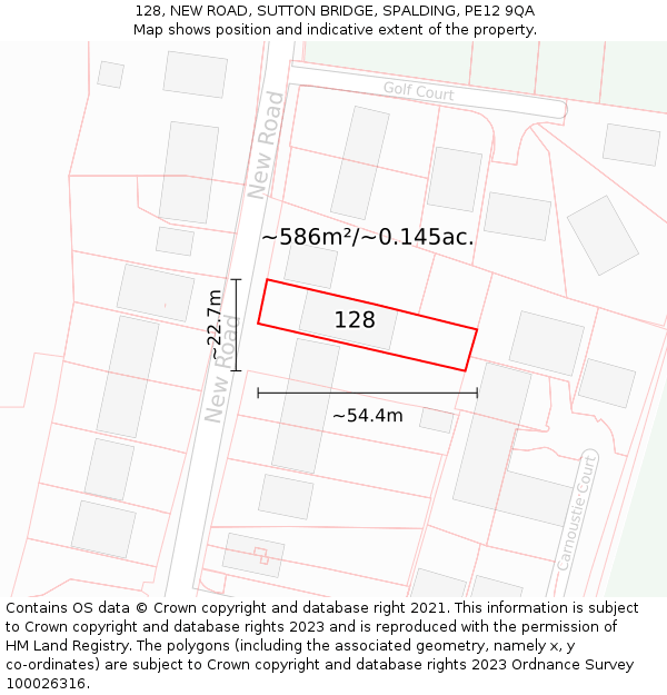 128, NEW ROAD, SUTTON BRIDGE, SPALDING, PE12 9QA: Plot and title map