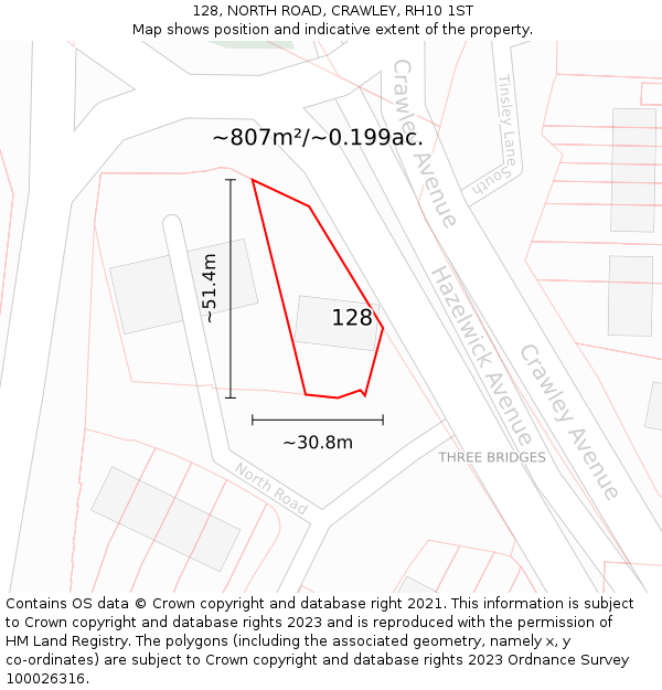 128, NORTH ROAD, CRAWLEY, RH10 1ST: Plot and title map