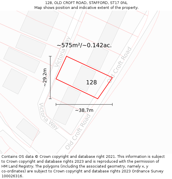 128, OLD CROFT ROAD, STAFFORD, ST17 0NL: Plot and title map