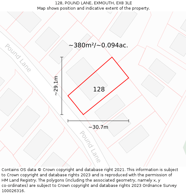 128, POUND LANE, EXMOUTH, EX8 3LE: Plot and title map