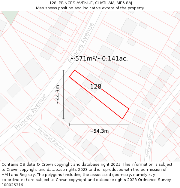 128, PRINCES AVENUE, CHATHAM, ME5 8AJ: Plot and title map