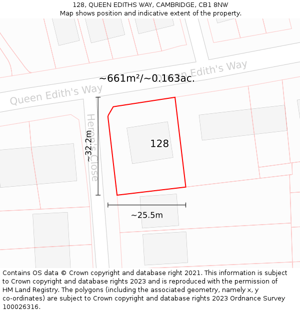 128, QUEEN EDITHS WAY, CAMBRIDGE, CB1 8NW: Plot and title map