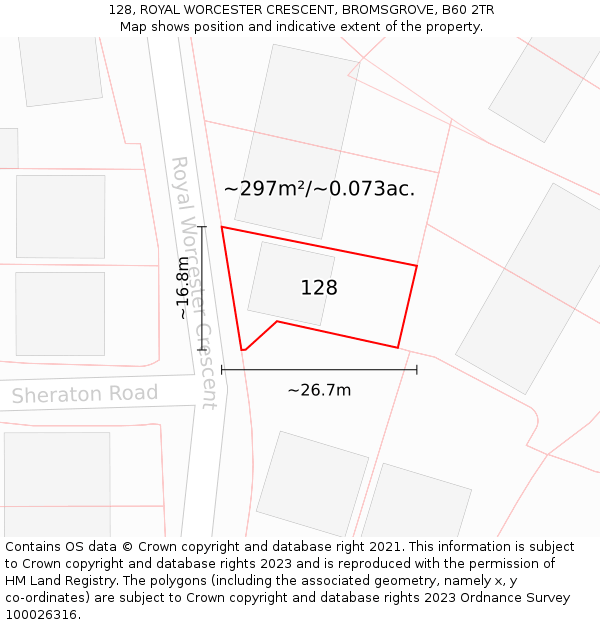 128, ROYAL WORCESTER CRESCENT, BROMSGROVE, B60 2TR: Plot and title map