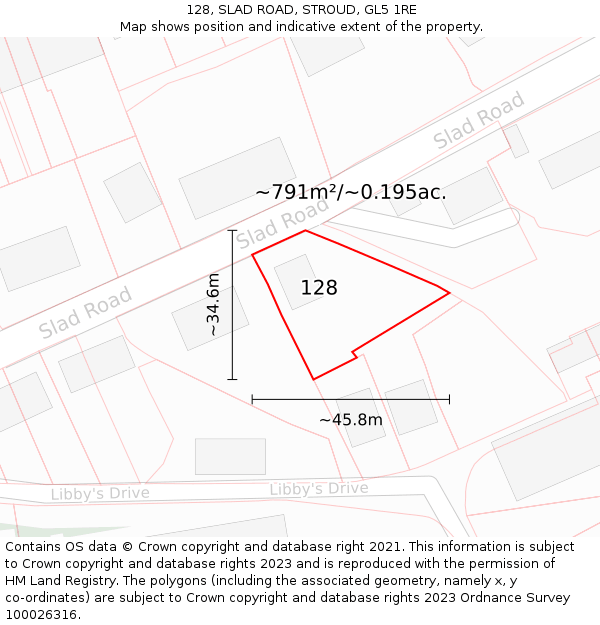 128, SLAD ROAD, STROUD, GL5 1RE: Plot and title map