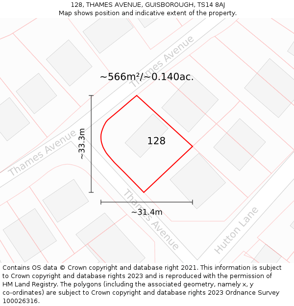 128, THAMES AVENUE, GUISBOROUGH, TS14 8AJ: Plot and title map