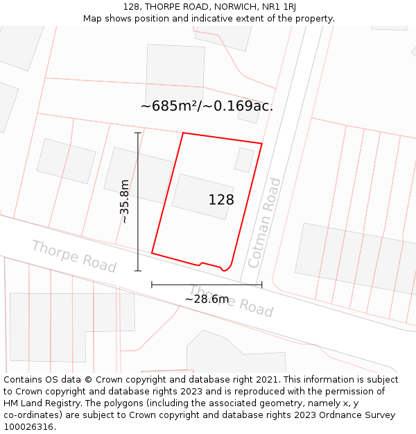 128, THORPE ROAD, NORWICH, NR1 1RJ: Plot and title map