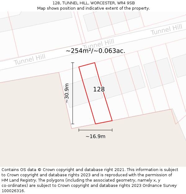 128, TUNNEL HILL, WORCESTER, WR4 9SB: Plot and title map