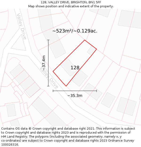 128, VALLEY DRIVE, BRIGHTON, BN1 5FF: Plot and title map