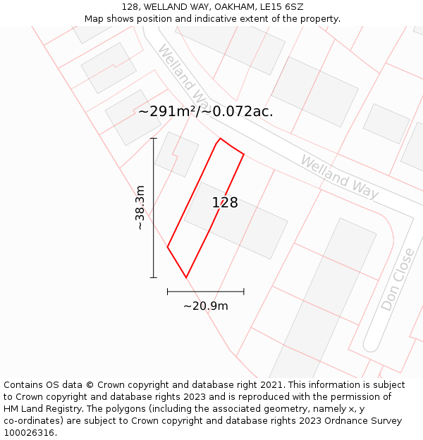 128, WELLAND WAY, OAKHAM, LE15 6SZ: Plot and title map