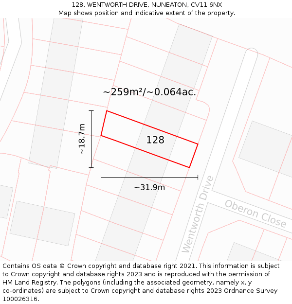 128, WENTWORTH DRIVE, NUNEATON, CV11 6NX: Plot and title map