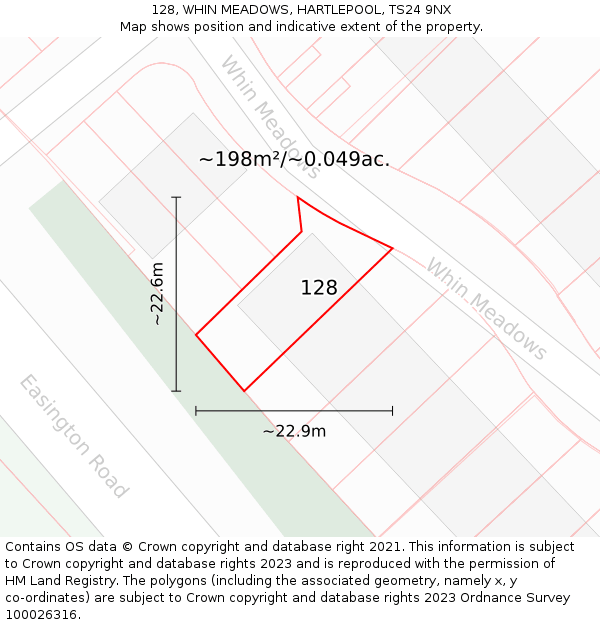 128, WHIN MEADOWS, HARTLEPOOL, TS24 9NX: Plot and title map