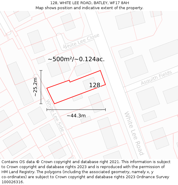 128, WHITE LEE ROAD, BATLEY, WF17 8AH: Plot and title map