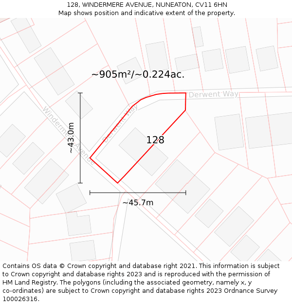 128, WINDERMERE AVENUE, NUNEATON, CV11 6HN: Plot and title map