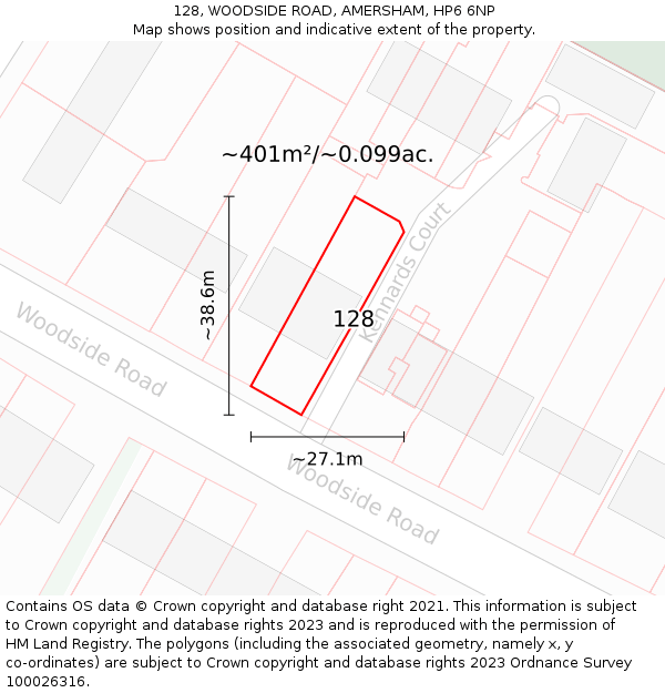 128, WOODSIDE ROAD, AMERSHAM, HP6 6NP: Plot and title map